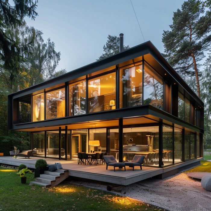 arafed-modern-house-with-large-glass-wall-patio-generative-ai