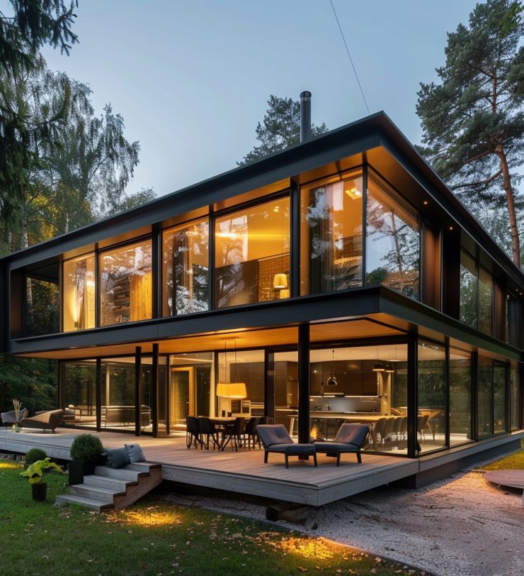 arafed-modern-house-with-large-glass-wall-patio-generative-ai